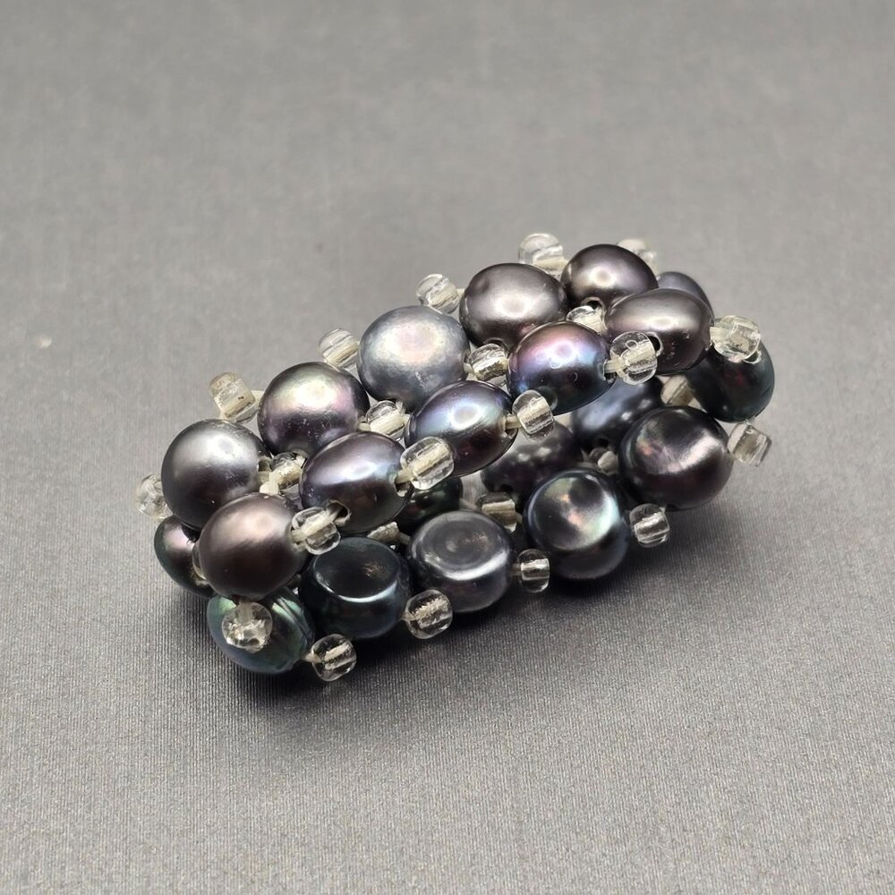 Peacock Pearl Stretch Ring Size 6–10 Glass Beads Spacers VTG Double Layered 12mm - Picture 8 of 9